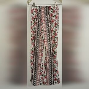 Floral Patterned Wide Leg Bell Bottom Pants